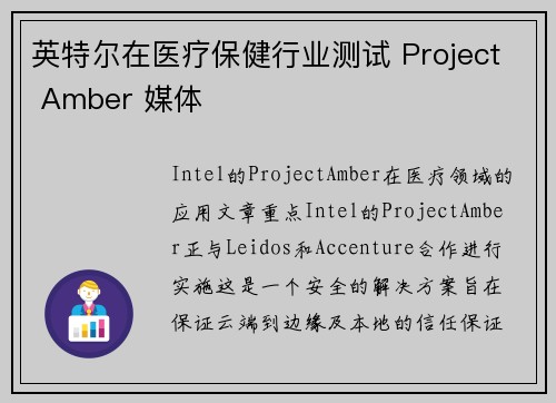 英特尔在医疗保健行业测试 Project Amber 媒体